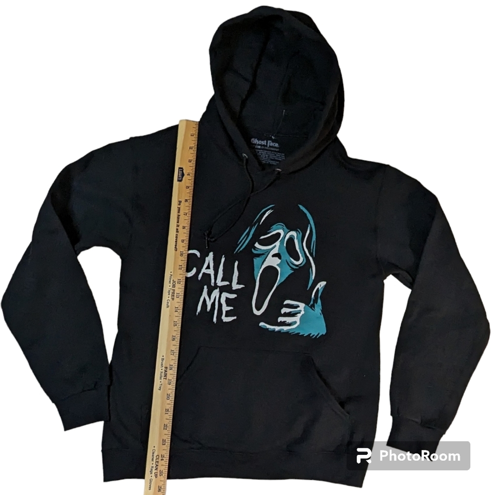 Hot Topic Ghost Face Sweatshirt Hoodie Sz Medium Black Front Pocket Long Sleeve - Picture 6 of 13